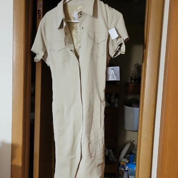 Beige Short Sleeve Jumpsuit - Picture 1 of 1